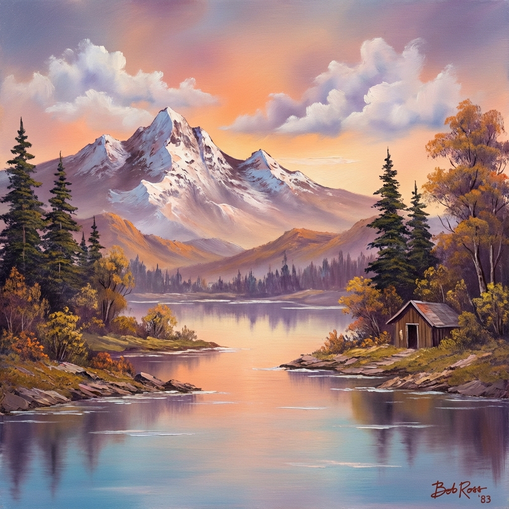 밥로스 스타일 풍경화